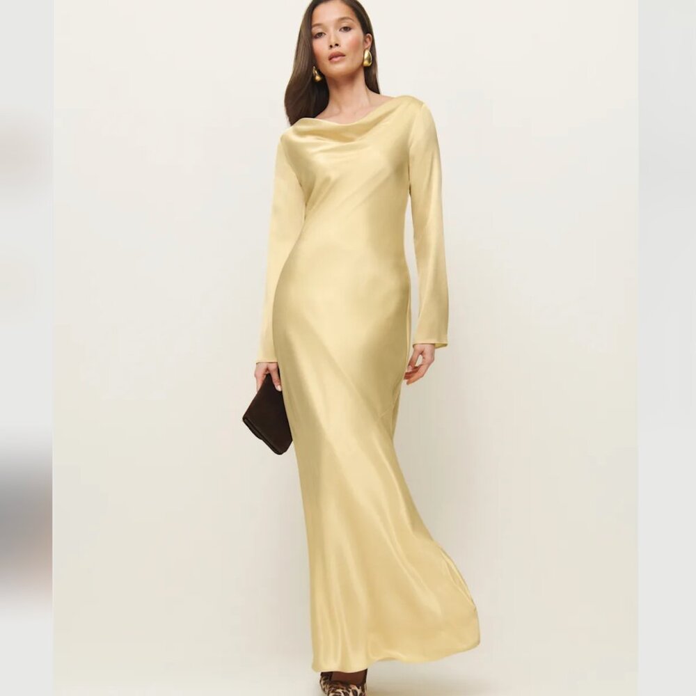 Reformation Ciana Satin Dress Yellow - Size 4